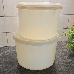 Set of 2 Sheer Round Vintage Tupperware White Food Storage Containers